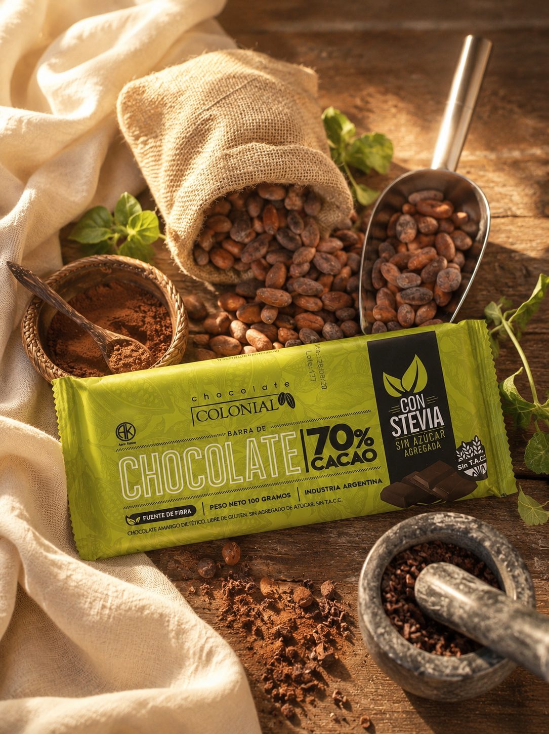 Chocolate 70% Cacao con Stevia